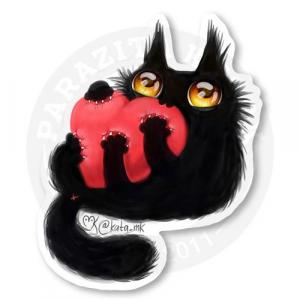 Черный кот с сердечком