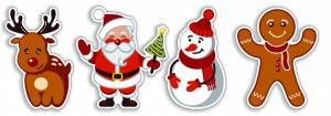 Christmas, new year, holiday, winter, snowman, Santa Claus, ginger man, deer, cartoon, cute