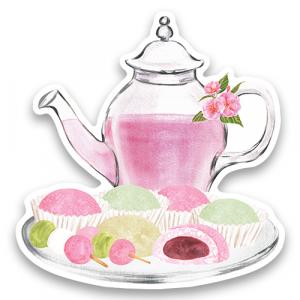 Стеклянный чайный набор с чаем и рисовые десерты моти и данго