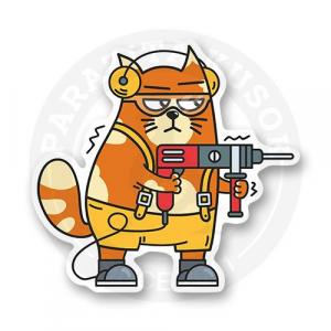 Стикер "Котик с перфоратором"