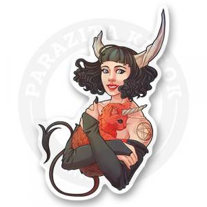 Стикер "Демоница и котенок"