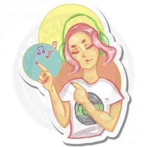 Стикер Девушка в наушниках