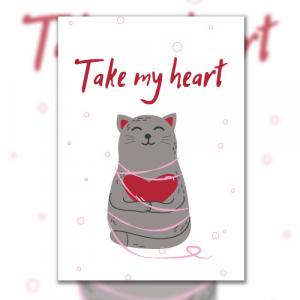 Открытка с котом с сердцем