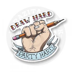 Стикер "draw hard - party hard"