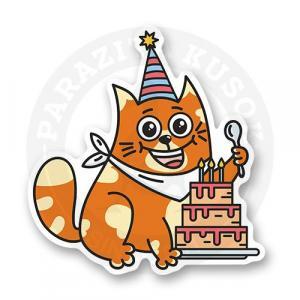 Стикер "Рыжий котик с тортиком"