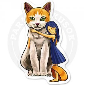 Стикер котик с девочкой