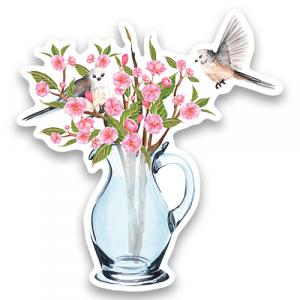 Кувшин с ветками сакуры и птицами