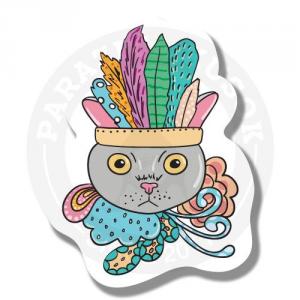 Наклейка Кот - Индеец