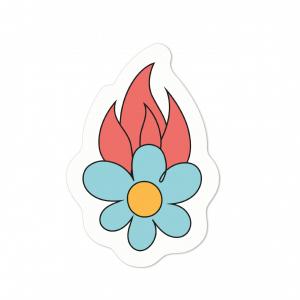 Яркий стикер с цветком в огне