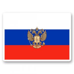 Герб России на фоне флага