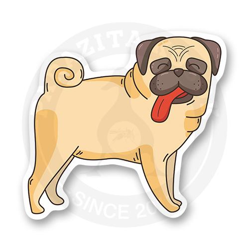 Стикер "Улыбчивый мопсик с красным языком"