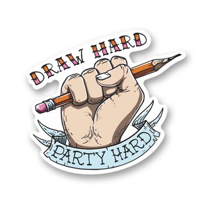 Стикер "draw hard - party hard"