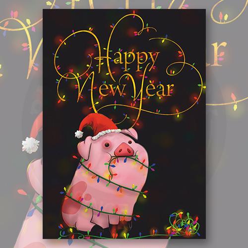 Открытка "Waddles" / "Happy New Year"