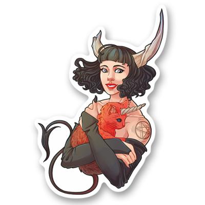 Стикер "Демоница и котенок"