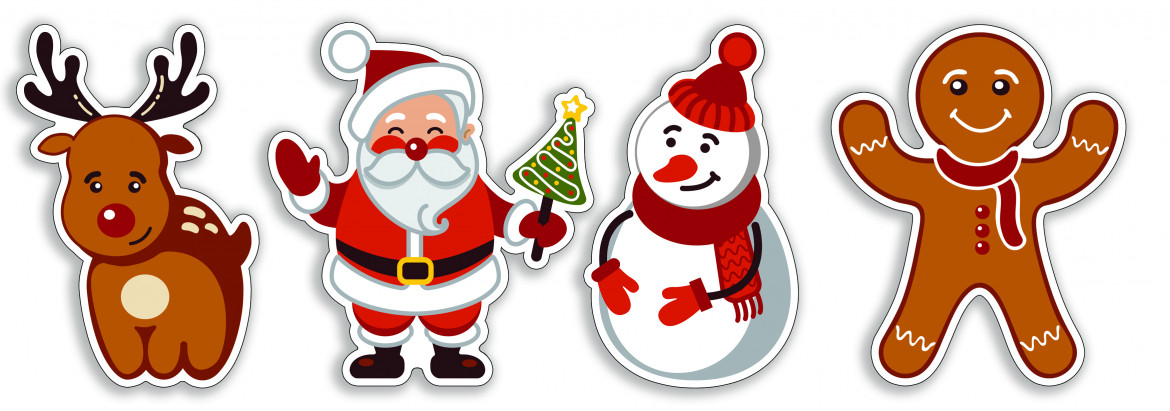 Christmas, new year, holiday, winter, snowman, Santa Claus, ginger man, deer, cartoon, cute