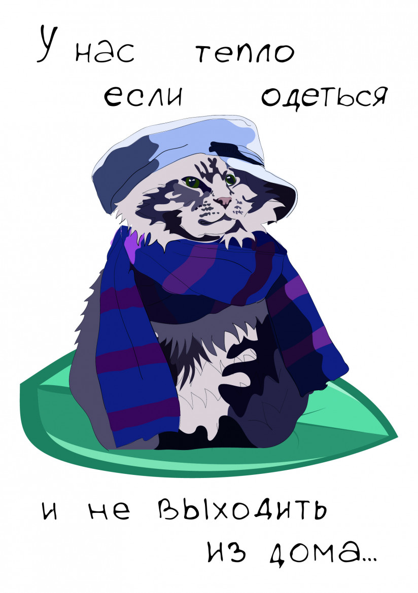 Котик в шарфике и кепке