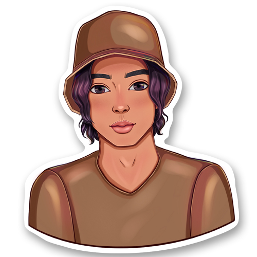 Купить стикер Мультяшный юноша в шляпе - Мультфильмы