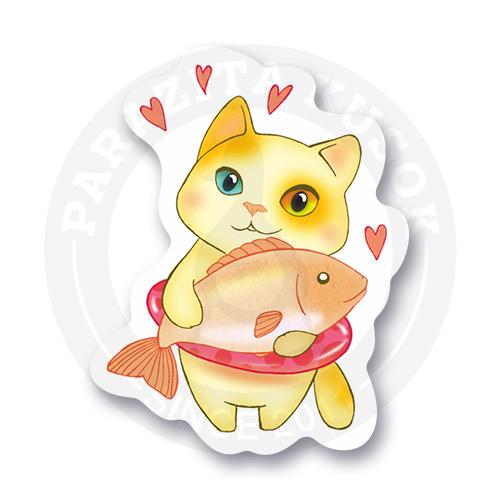 Стикер "Котик с рыбкой"