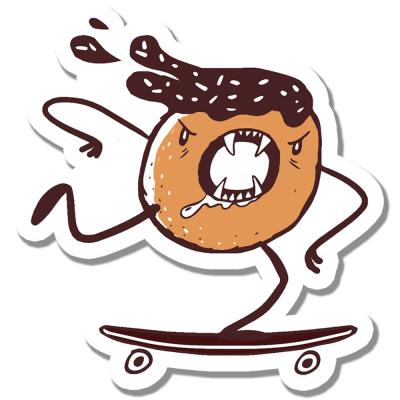 Стикер злой пончик катается на борде