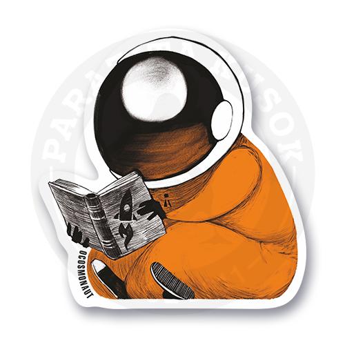 Стикер "Космонавт читает"